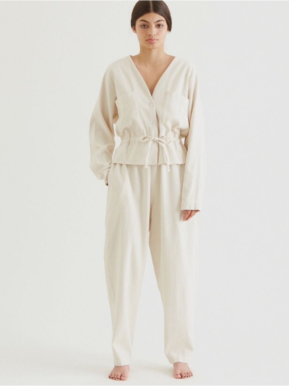 Black Crane Sack Jumper Cotton Twill Cream Jumpsuit Size Small
